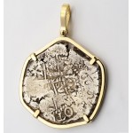 AUTHENTIC 8 Reales Shipwreck Treasure Princess Louisa Cob Coin in Solid 14KT GOLD  Pendant Visible Date (1720's)